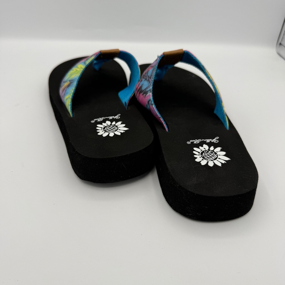 Yellow Box Flip Flop Womens 8 Black Multicolor Tropical Platform Beach comfort - Picture 4 of 6